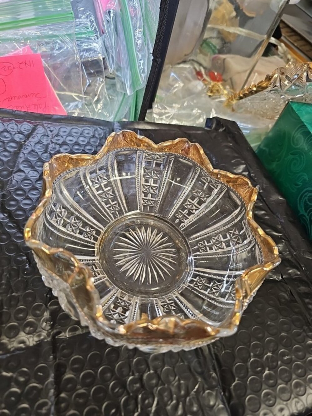 Pressed Glass Bowl Gold Edging